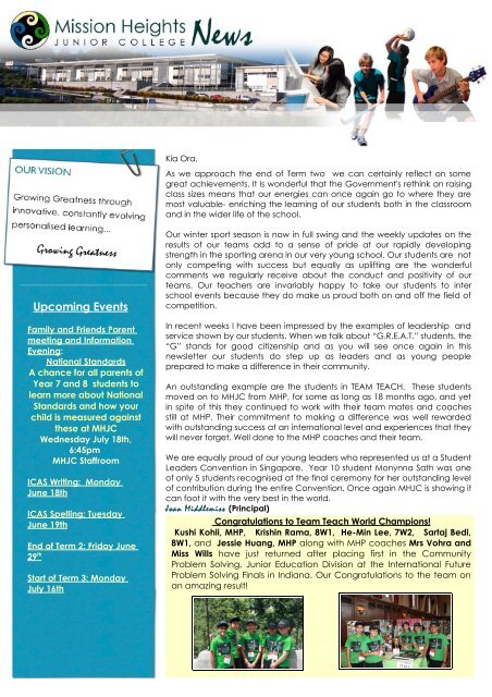 Newsletter June 12 Pdf Mission Heights Junior College