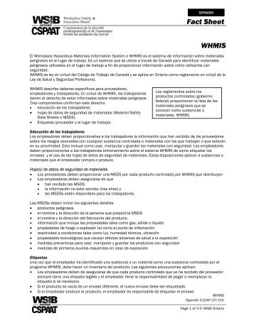 WHMIS Fact Sheet - Spanish - wsib