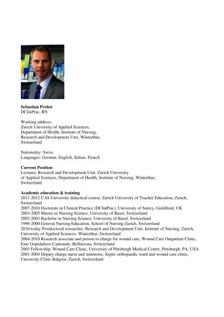 Sebastian Probst DClinPrac, RN Working address ... - EWMA 2013