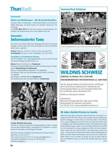 reformiertes gemeindeblatt oktober 2012 - Reformierte Kirche Thun