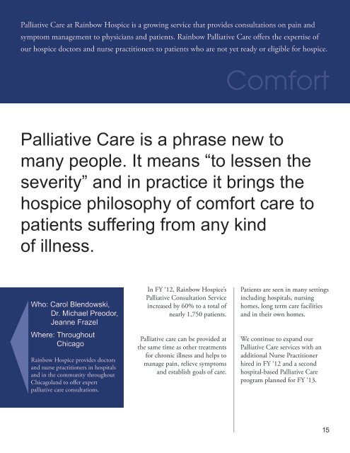 Rainbow Hospice and Palliative Care 2012 Annual Report