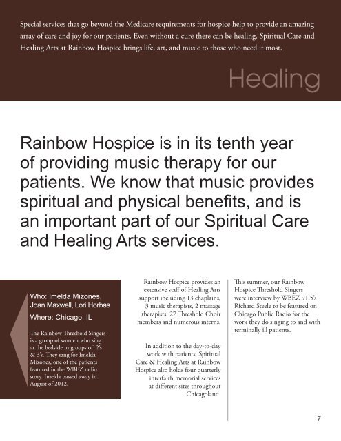 Rainbow Hospice and Palliative Care 2012 Annual Report