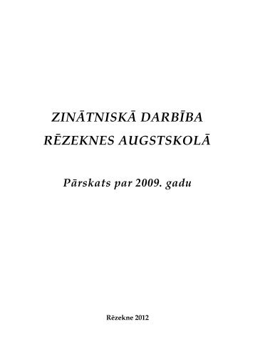 zinÄtniskÄ darbÄ«ba rÄzeknes augstskolÄ - RÄzeknes Augstskola