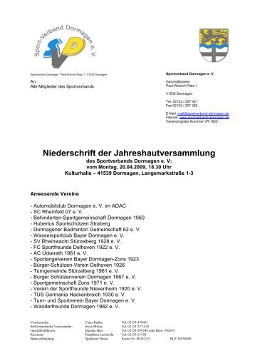 Niederschrift der Jahreshautversammlung - Sport-Verband ...