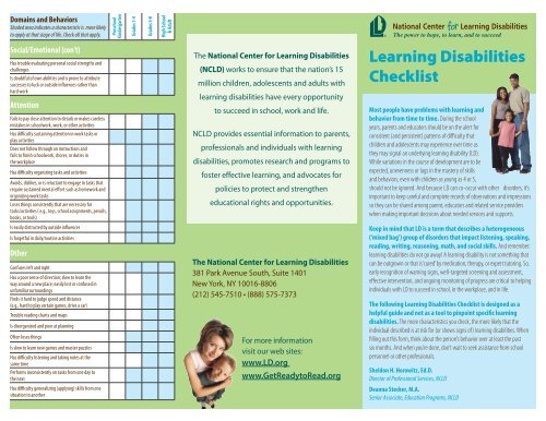 Learning Disabilities Checklist - Learning Disabilities Association of ...