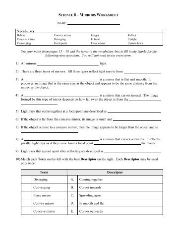 Mirrors Worksheet