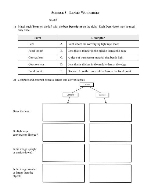 Lenses Worksheet