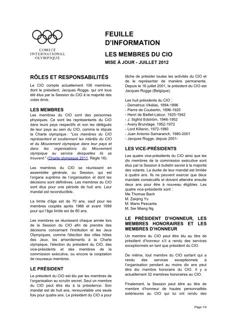 Les membres du CIO International Olympic Committee