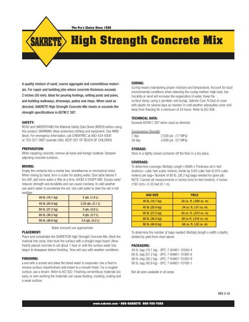 Sakrete Conversion Chart