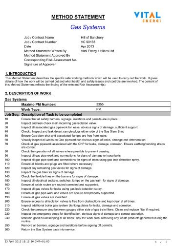 METHOD STATEMENT Gas Systems - Vital Energi