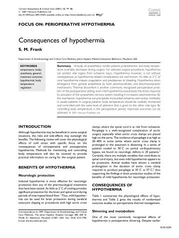 FOCUS ON: PERIOPERATIVE HYPOTHERMIA - Karras Medical, Inc.