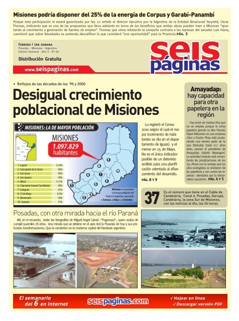 Desigual crecimiento poblacional de Misiones - SeisPaginas