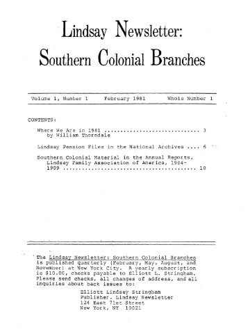 Ã‚Â·Lindsay Newsletter: Southern Colonial Branches