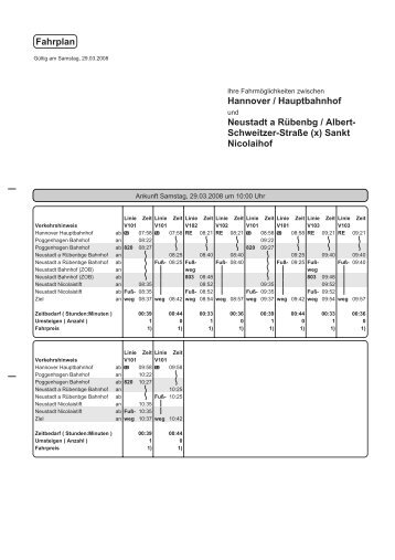 Fahrplan Hannover / Hauptbahnhof Neustadt a RÃ¼benbg / Albert ...
