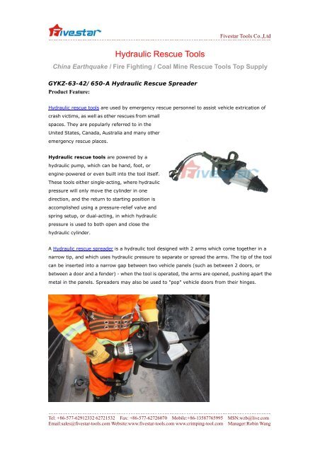 Hydraulic Rescue Tools - Fivestar Tools Co., Ltd