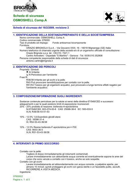 Scheda di Sicurezza Comp A - Brignola