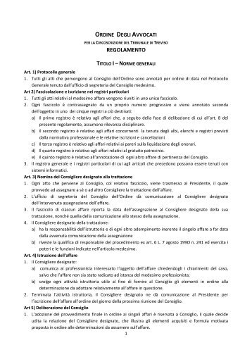 Regolamento COA Treviso - Ordine degli Avvocati di Treviso