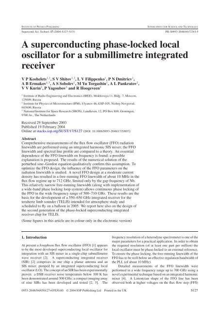 A superconducting phase-locked local oscillator for a ... - Cplire.ru