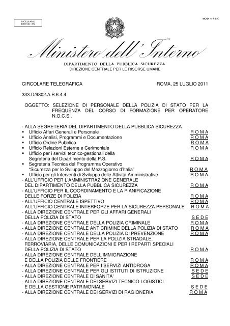 Selezione di personale per la frequentazione del corso NOCS