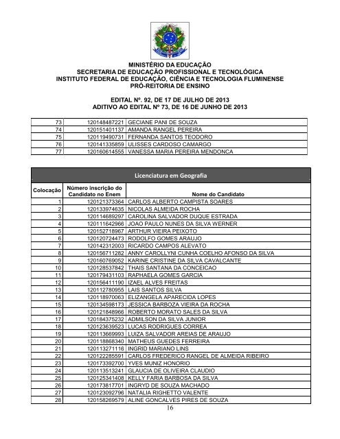 EDITAL 92 ADITIVO EDITAL 73 SiSU 2013.2.pdf - Instituto Federal ...