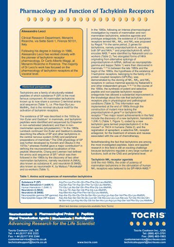 Pharmacology and Function of Tachykinin Receptors Pharmacology ...