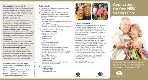 Application for free NSW Seniors Card