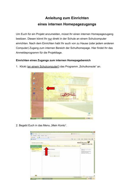 Anleitung zum Einrichten eines internen Homepagezugangs