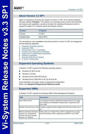 Vi-System Release Notes v3.3 SP1 - Agent Vi