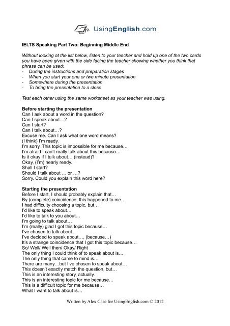 IELTS Speaking Part Two: Beginning Middle End