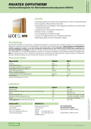 pavatex DIFFUTHERM 40mm - Datenblatt - Naturalia Bau
