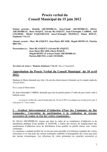 Conseil municipal du 15 Juin 2012 - Bouzigues