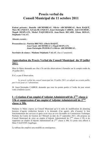 Conseil municipal du 11 Octobre 2011 - Bouzigues