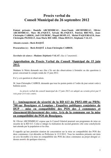 Conseil municipal du 26 Septembre 2012 - Bouzigues