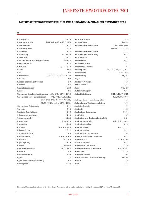 DSB Index 2000 - Datenschutz-Berater