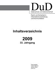 Jahresinhaltsverzeichnis 33. Jahrgang (2009) - Datenschutz und ...