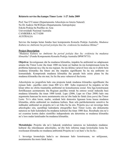 Relatóriu servisu iha kampu Timor-Leste 1-27 Juñu 2009