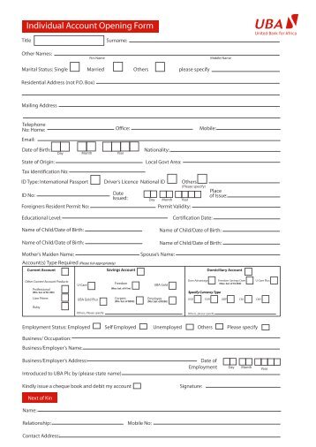 Individual account opening form nov 2 - UBA Plc