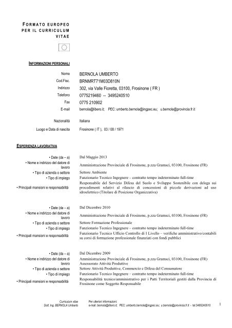 Curriculum Vitae Ing Bernola - Provincia di Frosinone