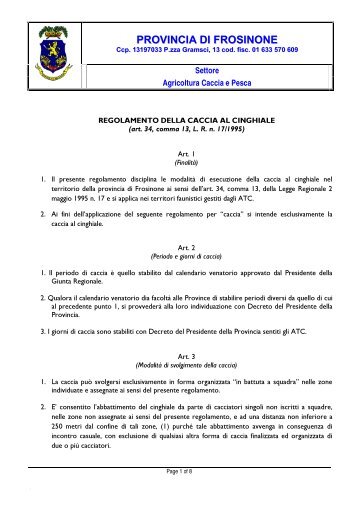 Regolamento per la caccia al cinghiale - Provincia di Frosinone