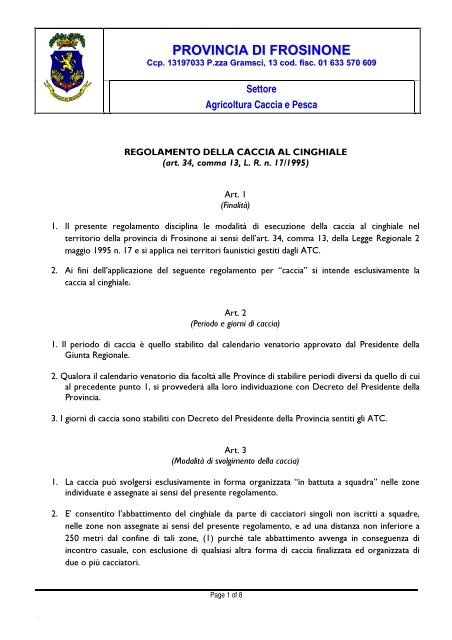 Regolamento per la caccia al cinghiale - Provincia di Frosinone