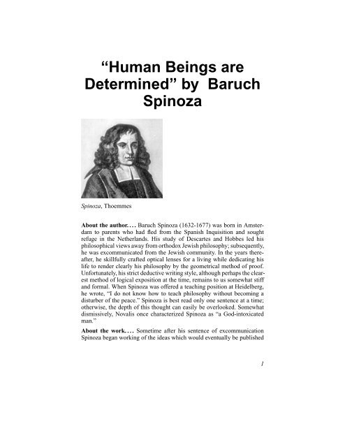 “Human Beings are Determined” by Baruch Spinoza - Philosophy ...