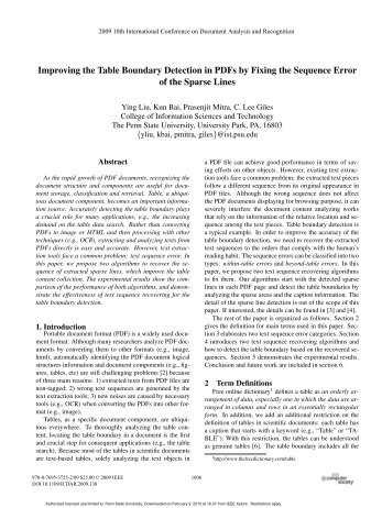 Improving the Table Boundary Detection in PDFs ... - Dr. C. Lee Giles