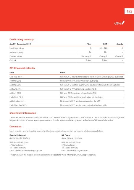 2012 Annual Report & Financial Statements - UBA Plc