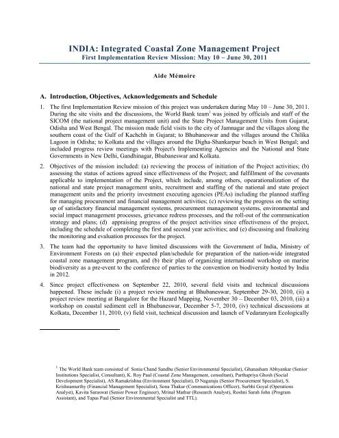 India Integrated Coastal Zone Management Project India Integrated Coastal Zone Management Project