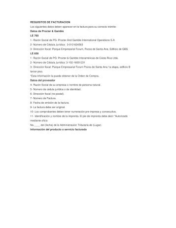 REQUISITOS DE FACTURACION Costa Rica - PGSupplier.com