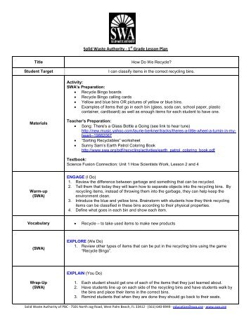 Instruction for Lesson Plans - Solid Waste Authority