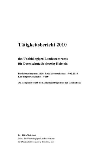 Berichte - Unabhängiges Landeszentrum für Datenschutz Schleswig ...