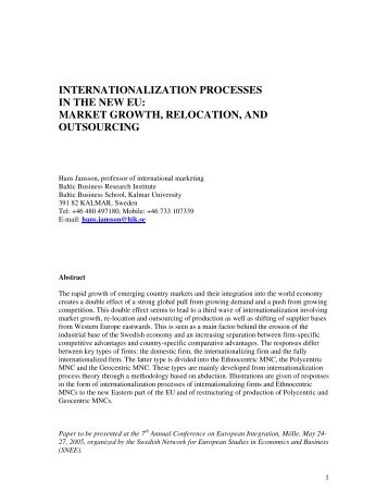 INTERNATIONALIZATION PROCESSES IN THE NEW EU ... - SNEE