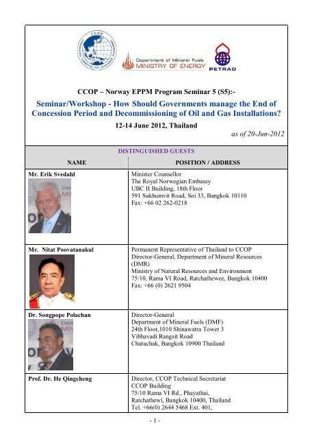 Preliminary List of Participants - CCOP