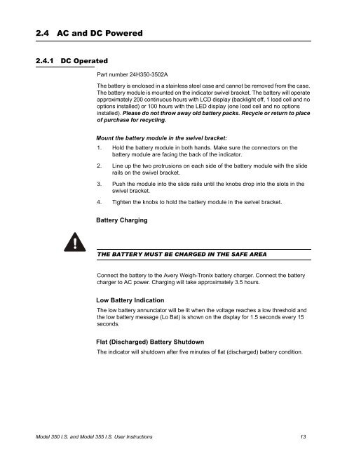 GSE350-355 IS Indicator User Manual - Avery Weigh-Tronix